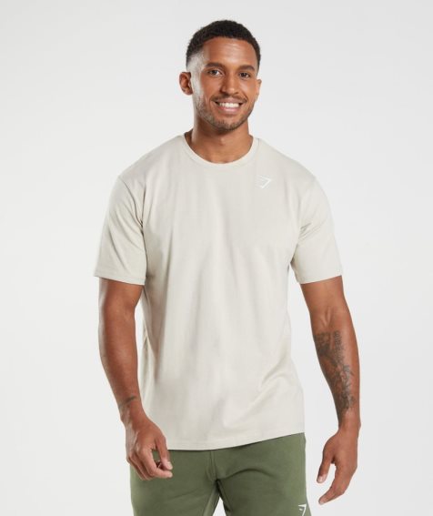 Men's Gymshark Crest T-Shirts Cream | NZ 5XLEUM